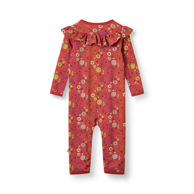 Paula Red long-sleeved baby suit with flowers