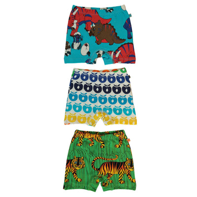 3 Pack boxer briefs with apples, tigers, and dinosaurs