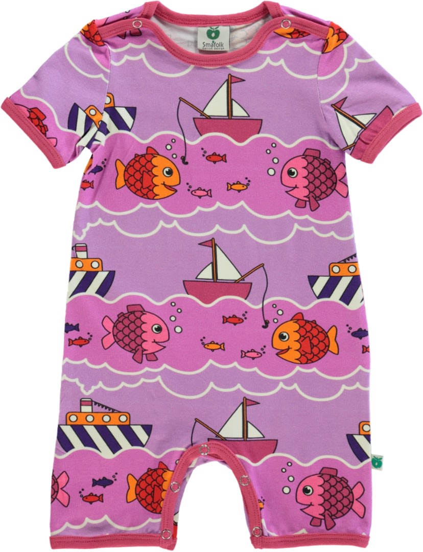 Short-sleeved baby suit with boat and fish