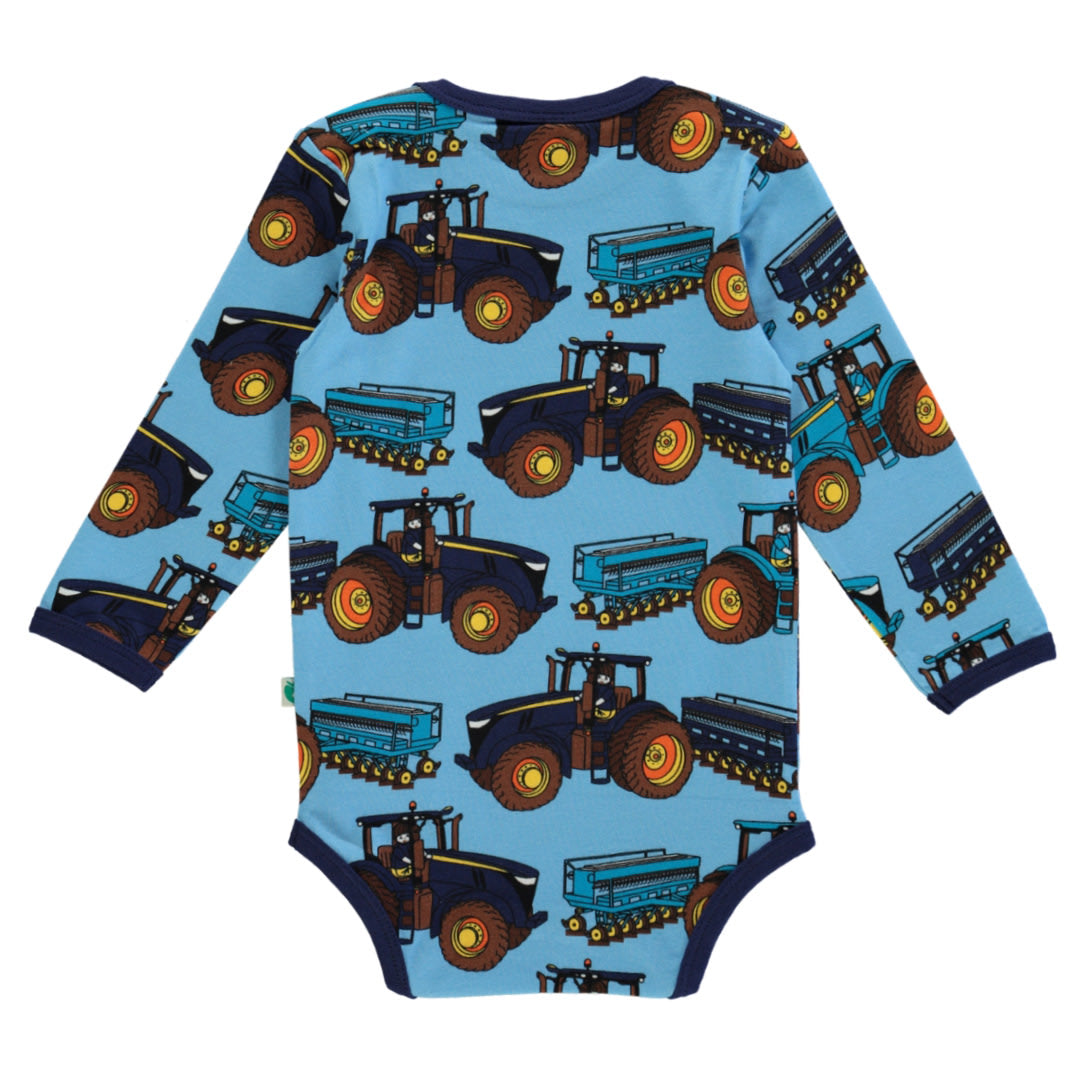 Long-sleeved baby body with tractors