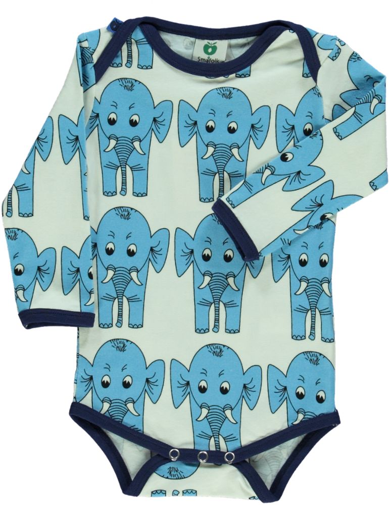 Long-sleeved baby body with elephants