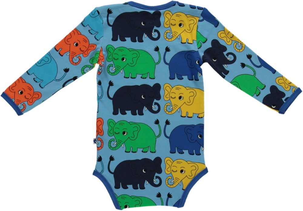 Long-sleeved baby body with elephants