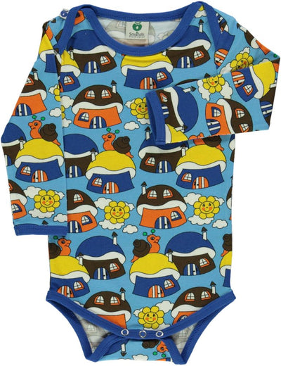 Long-sleeved baby body with mushroom houses