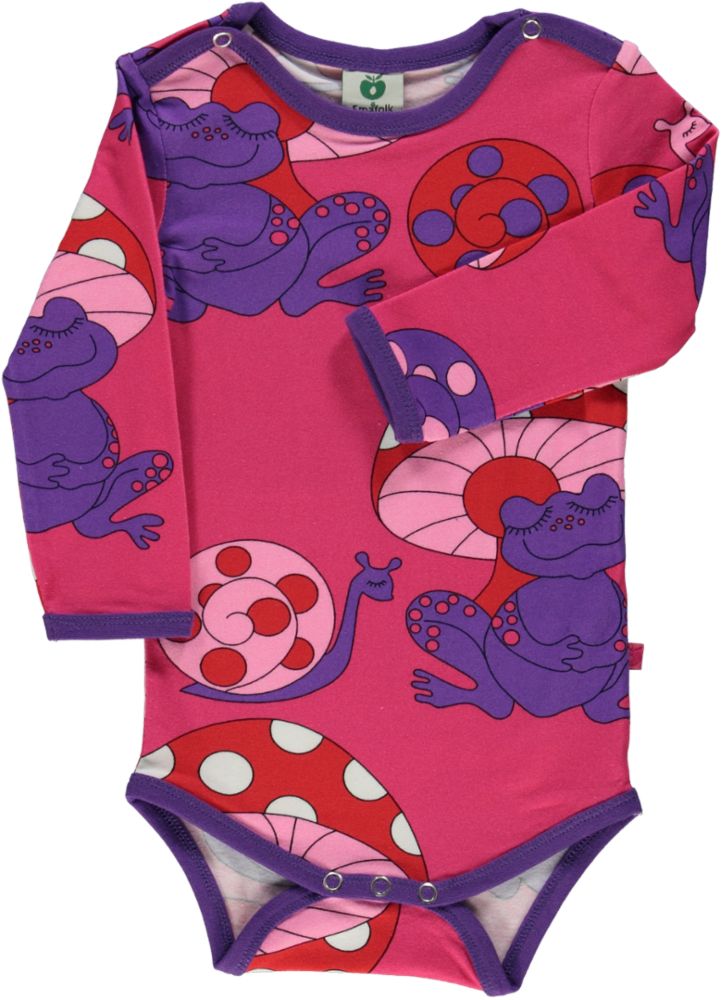 Long-sleeved baby body with frogs and snails