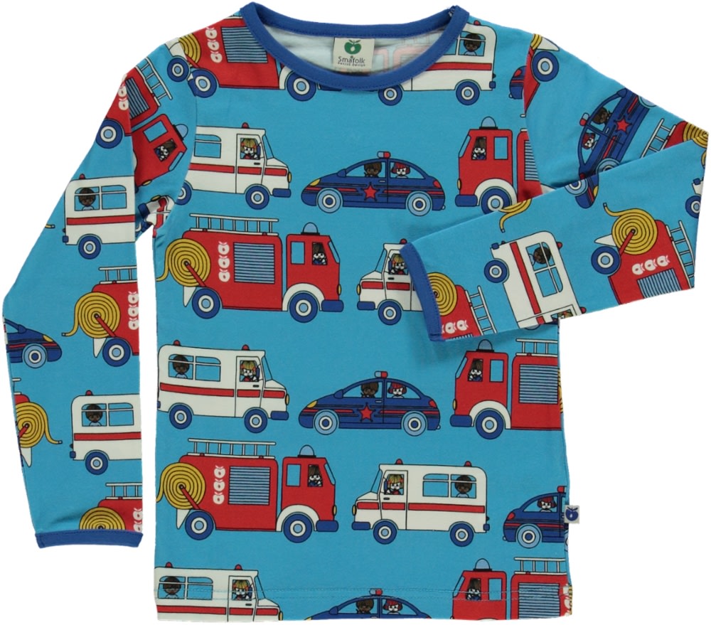 Long sleeved top with emergency vehicles