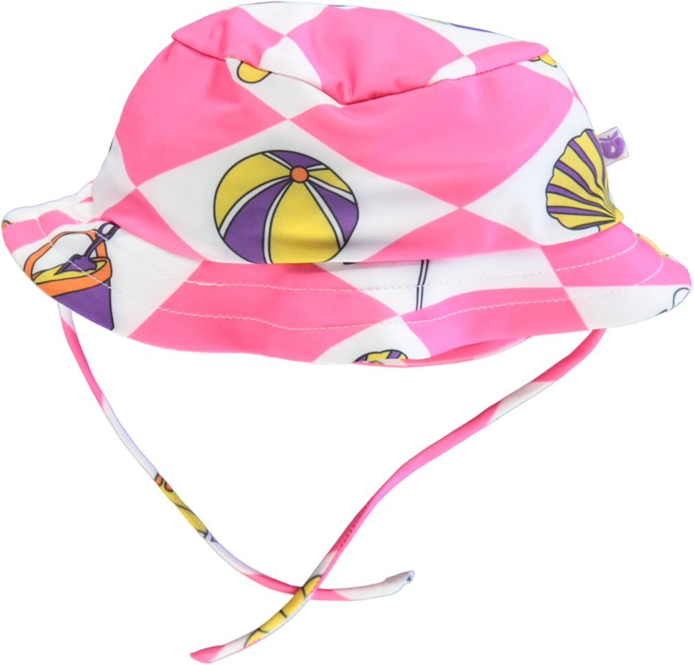 UV50 Swim hat with wide brim and summer vacation symbols