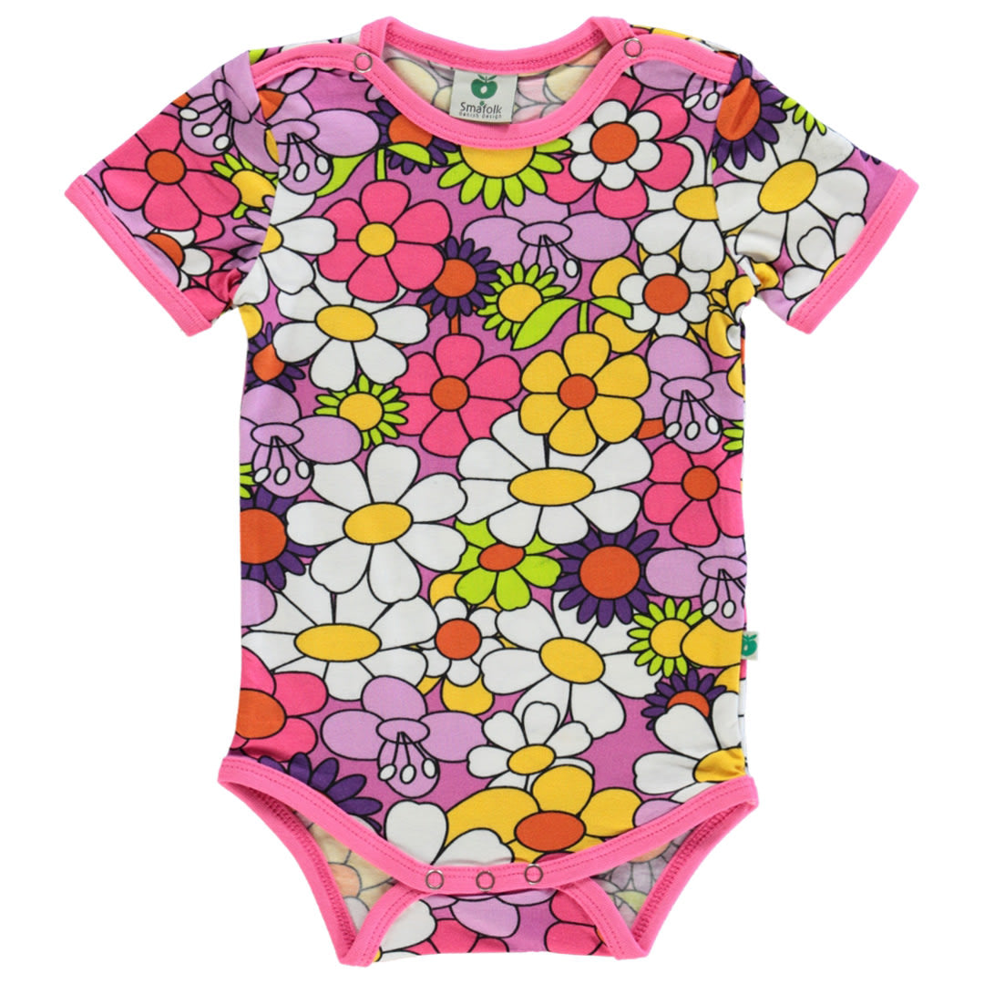 Short-sleeved baby body with flowers