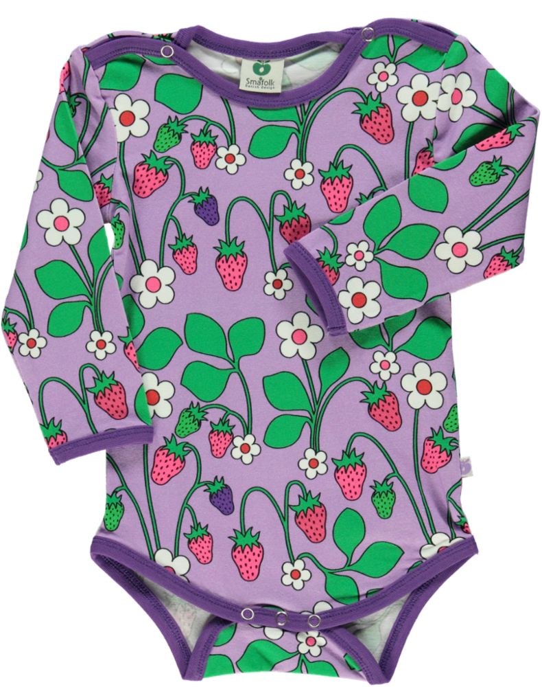 Long-sleeved baby body with strawberries