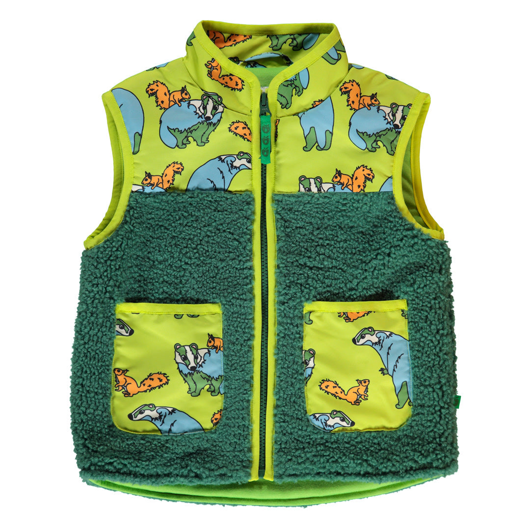 Fleece vest with badger and squirrel