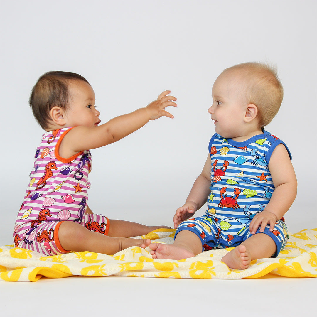 Sleeveless baby suit with seahorses