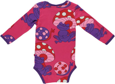 Long-sleeved baby body with frogs and snails