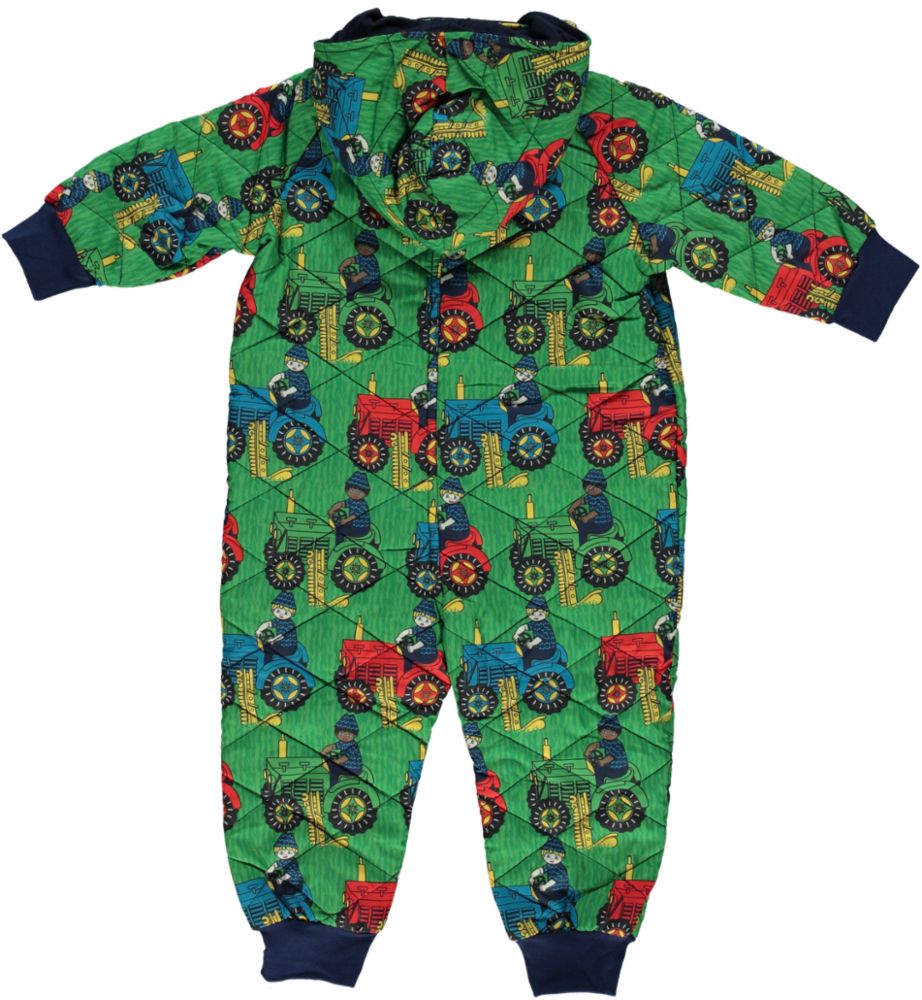 Quilted thermo suit for baby with tractor