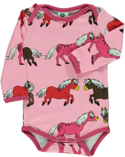 Long-sleeved baby body with horses