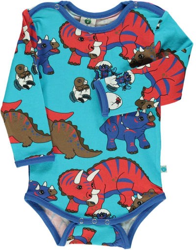 Long-sleeved baby body with dinosaurs