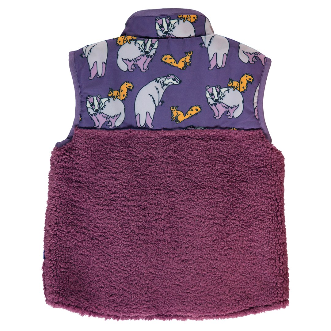 Fleece vest with badger and squirrel