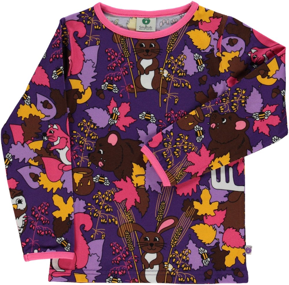 Long-sleeved top with forrest animals