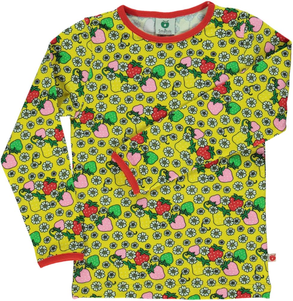 Long-sleeved blouse with strawberries and flowers