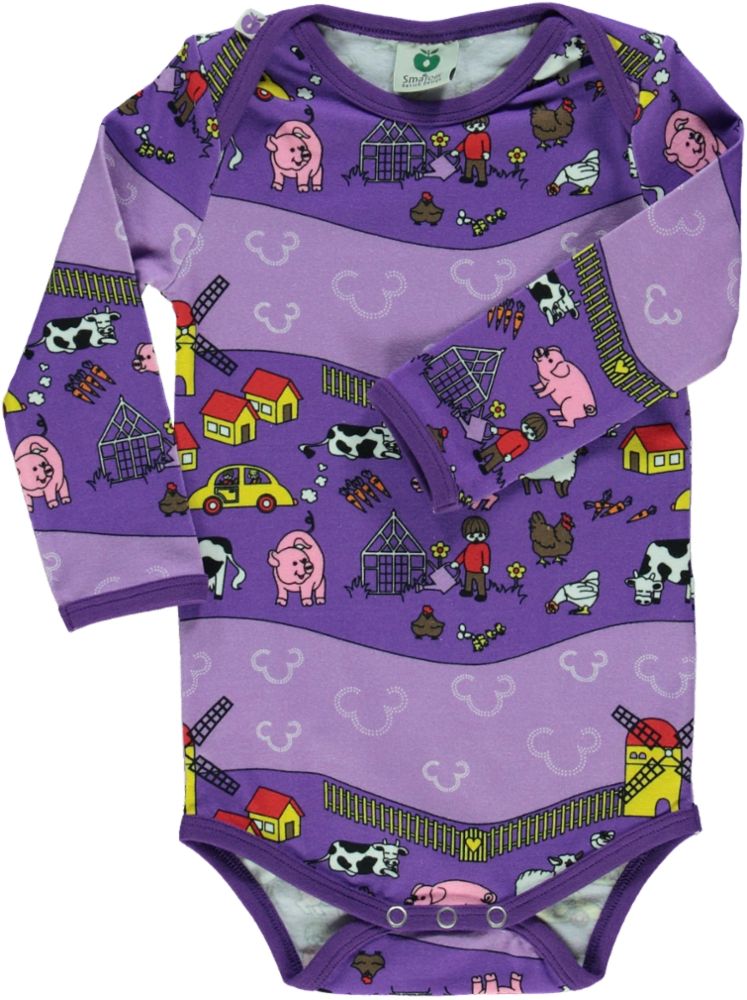 Long-sleeved baby body with farm