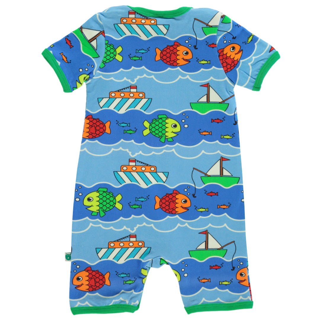 Short-sleeved baby suit with boat and fish