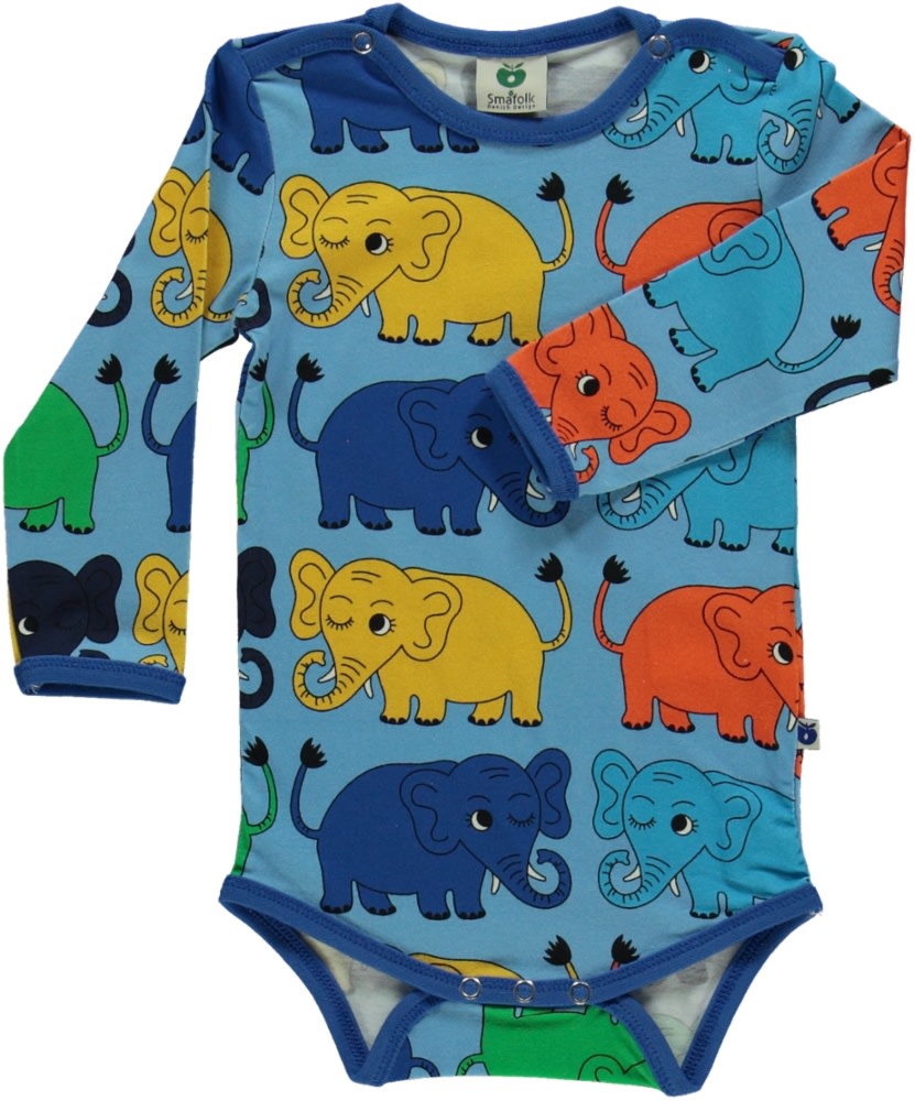 Long-sleeved baby body with elephants