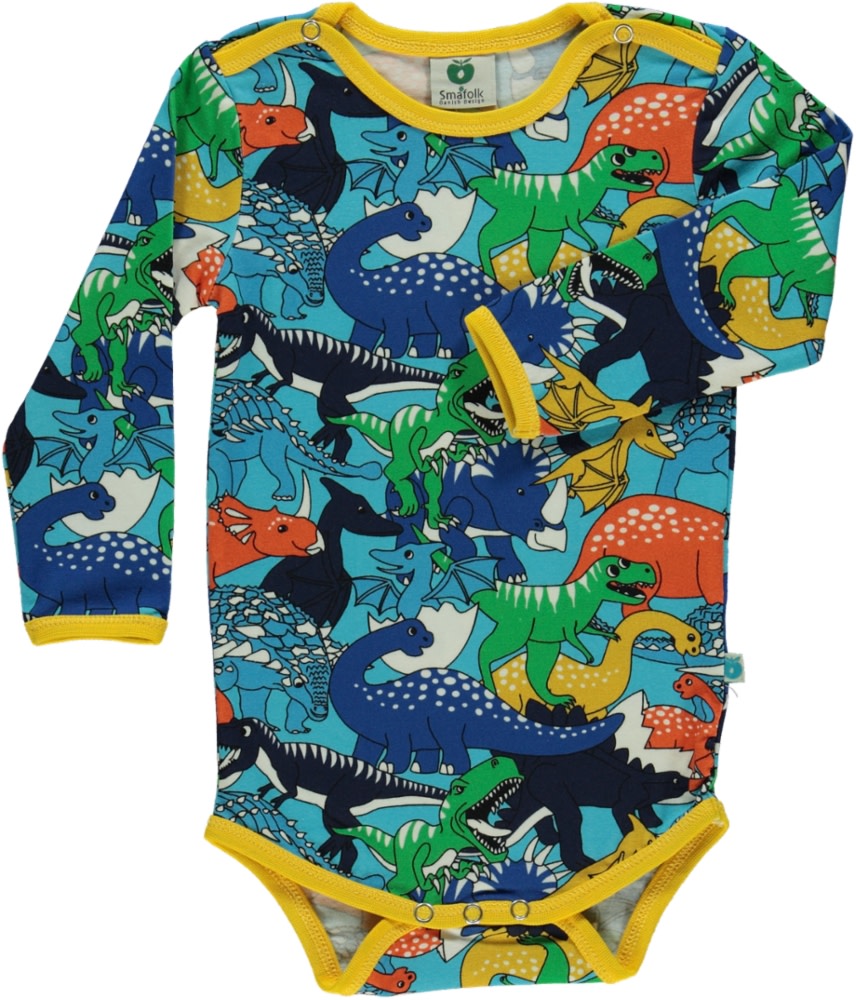 Long-sleeved baby body with dinosaurs