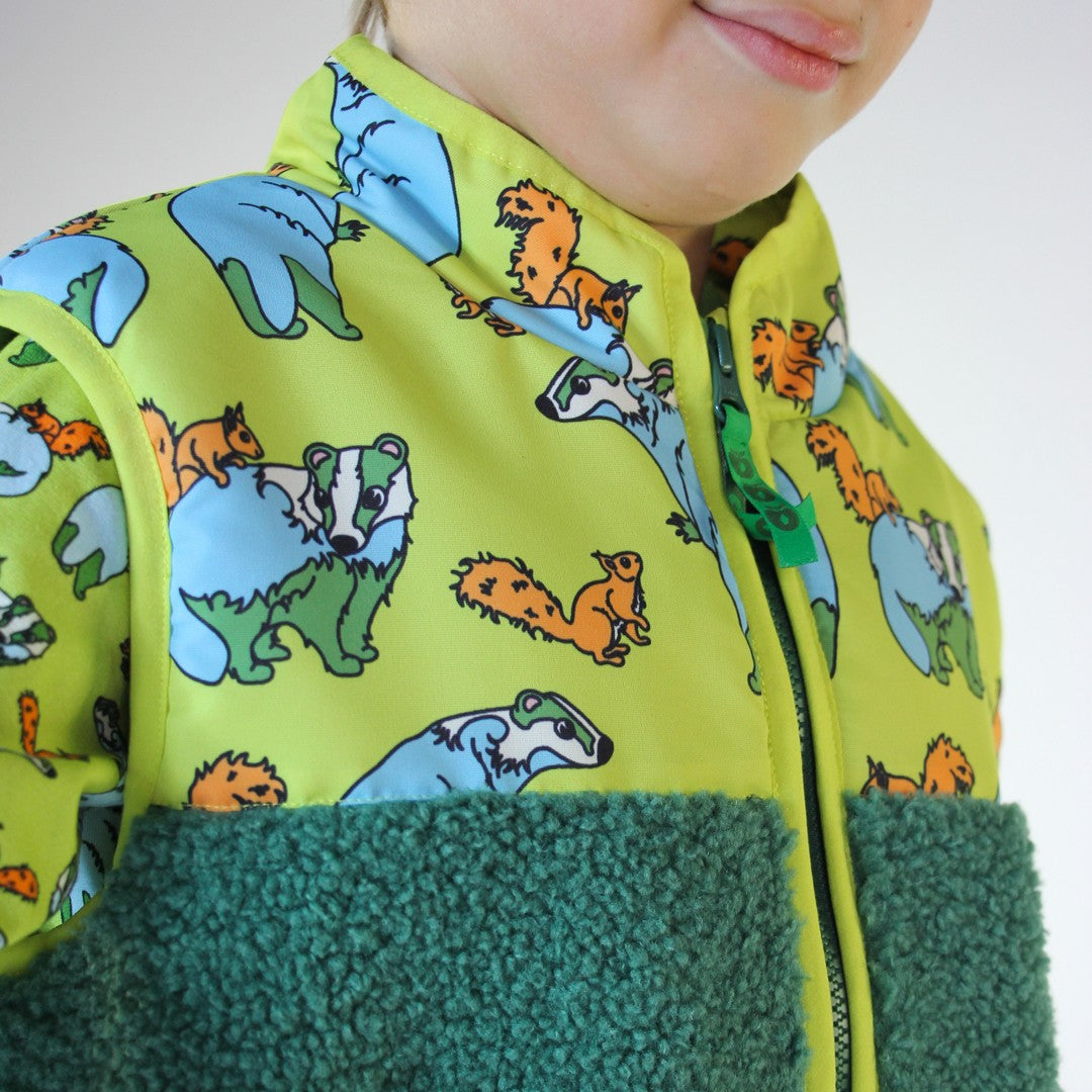 Fleece vest with badger and squirrel