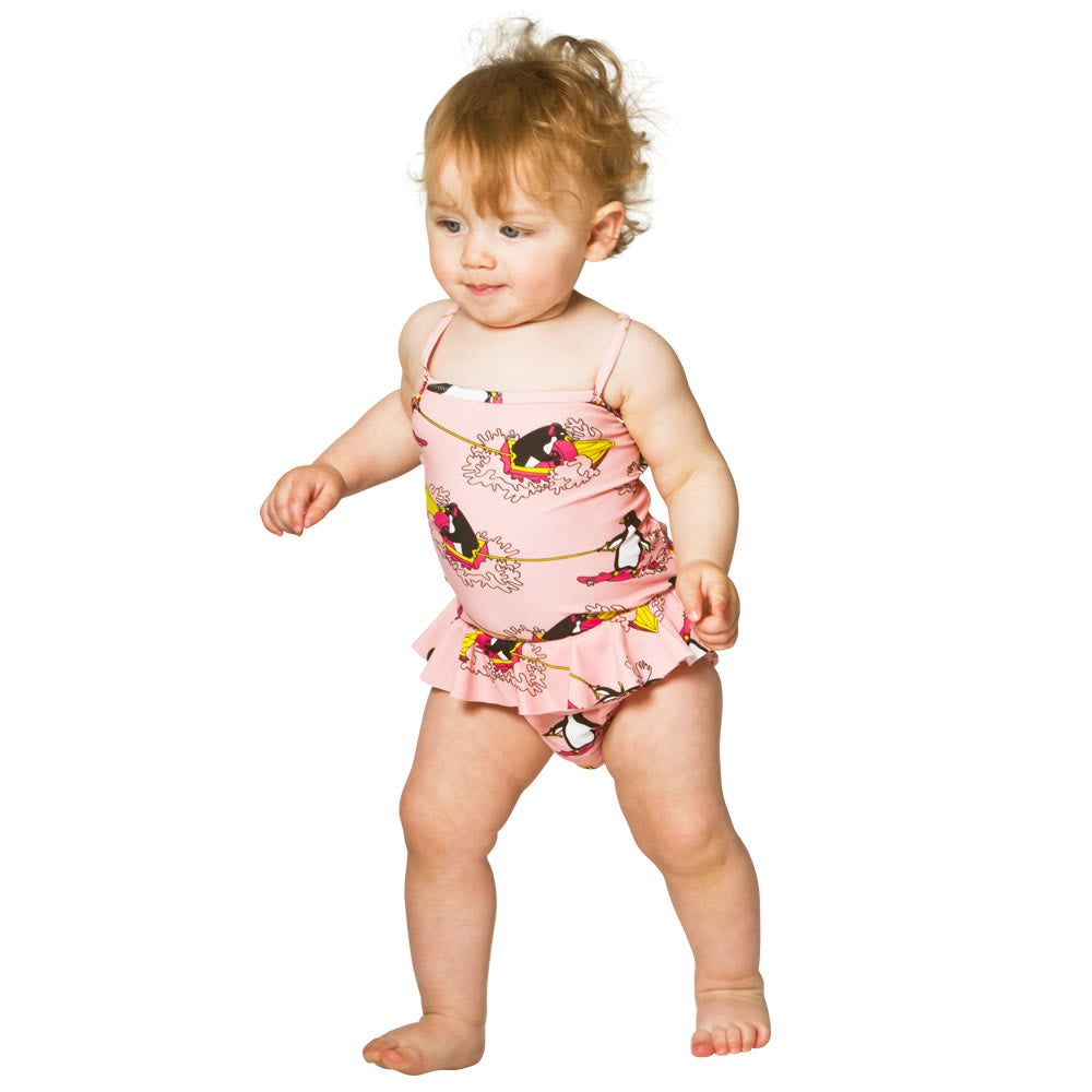 UV50 Baby Diaper swimsuit, with skirt, surf penguin