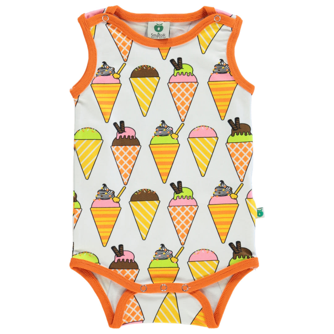 Sleeveless baby body with ice cream