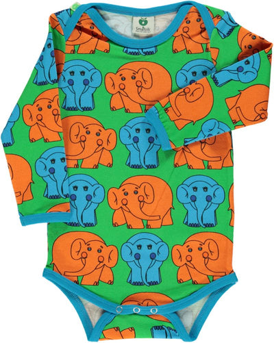 Long-sleeved baby body with elephants