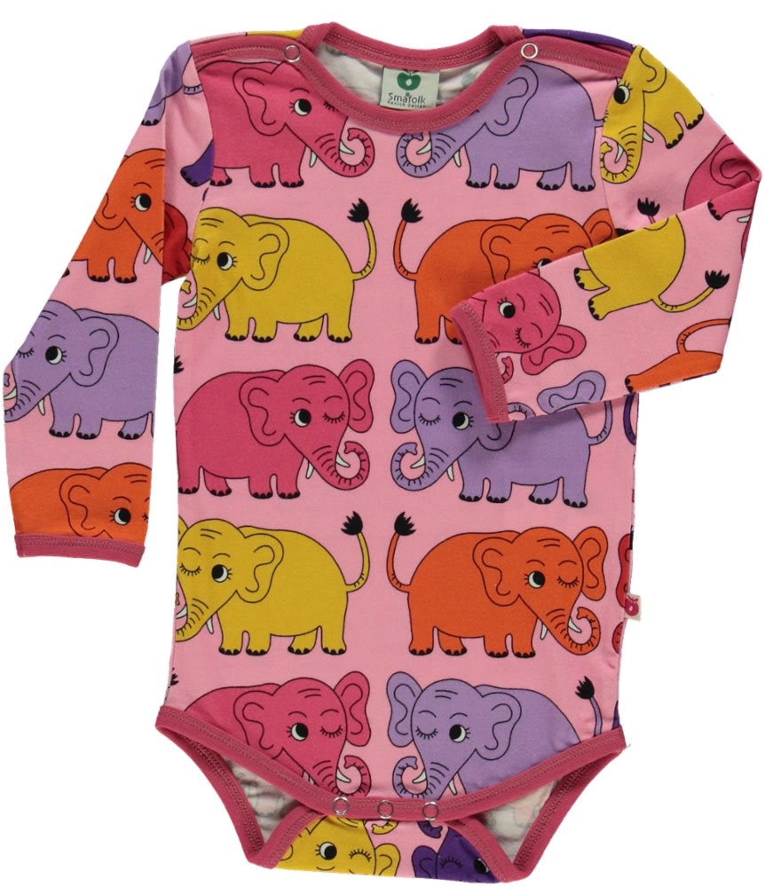 Long-sleeved baby body with elephants