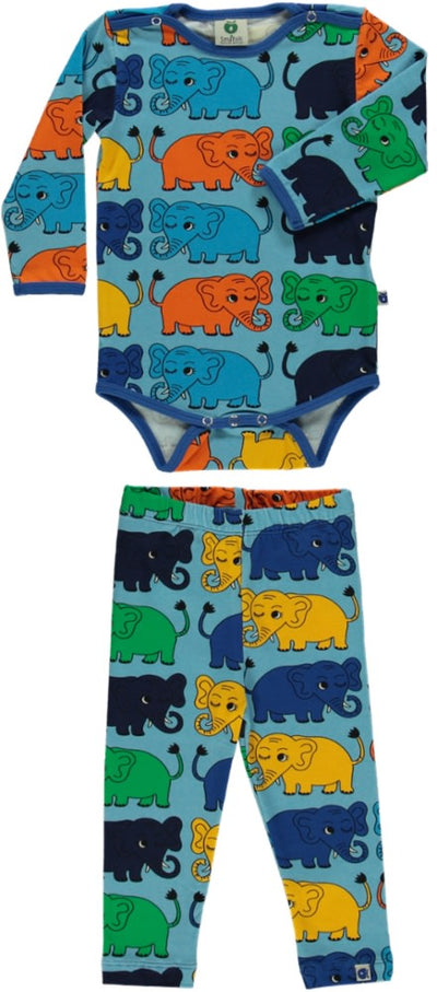 Set with long-sleeved baby body and leggings with elephants
