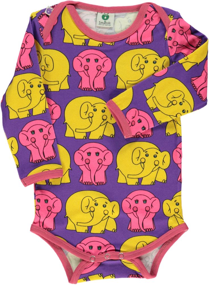 Long-sleeved baby body with elephants