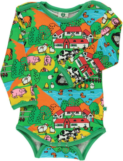 Long-sleeved baby body with farm