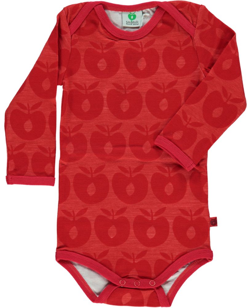 Long-sleeved baby body in wool mix with apples