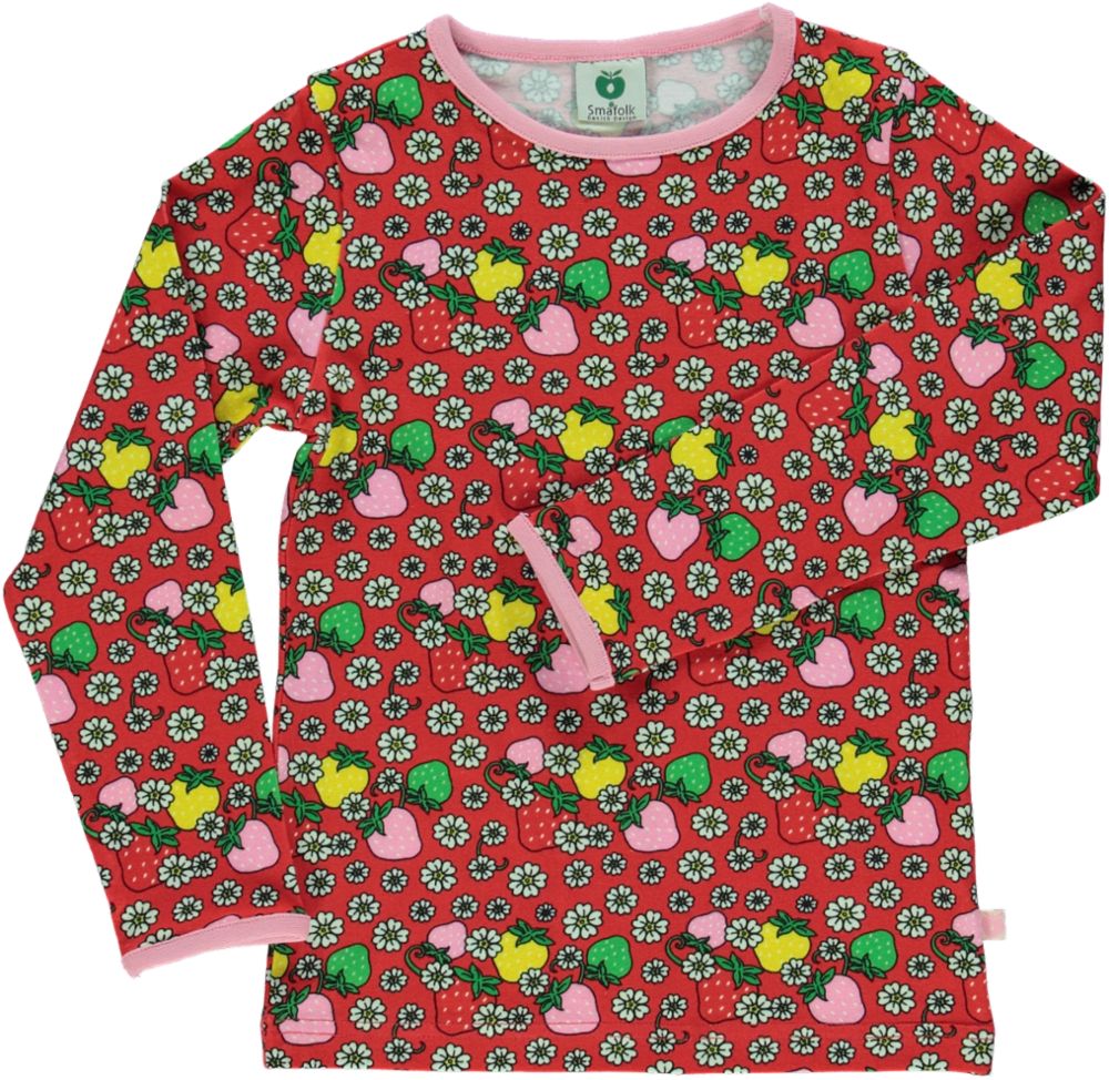 Long-sleeved blouse with strawberries and flowers