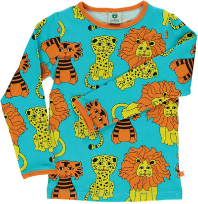 Long-sleeved blouse with lion, tiger and leopard
