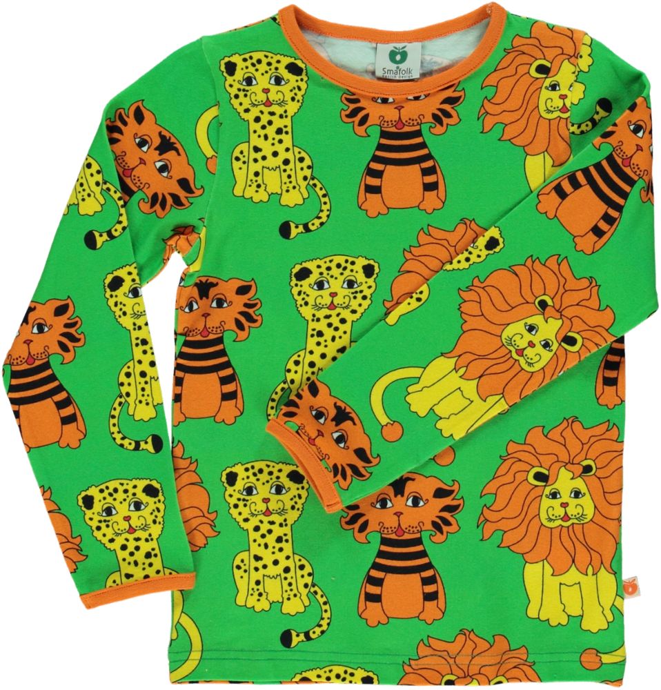 Long-sleeved blouse with lions, tigers and leopards