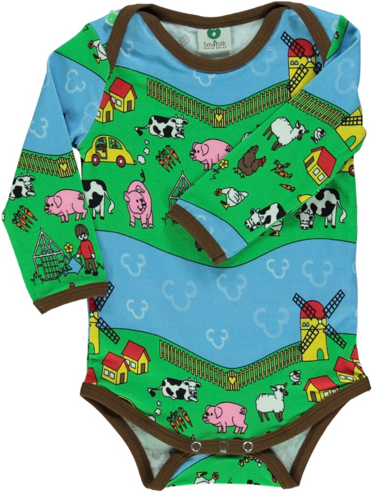 Long-sleeved baby body with farm