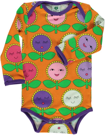 Long-sleeved baby body with happy flowers