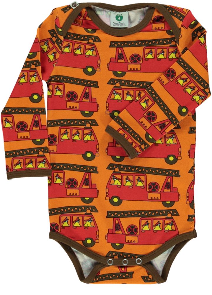 Long-sleeved baby body with firetrucks