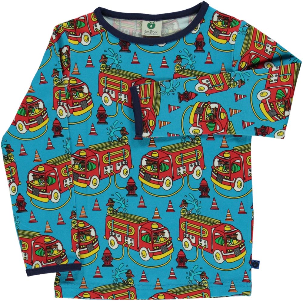 Long-sleeved top with fire trucks