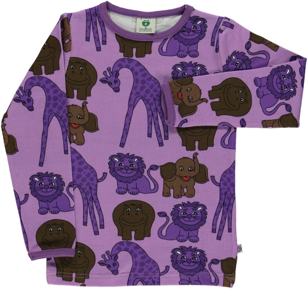 Long-sleeved top with giraffes, lions, hippos and elephants
