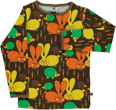 Long-sleeved blouse with rabbits and hedgehogs