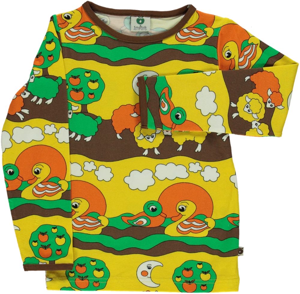 Long-sleeved blouse with sheep and ducks