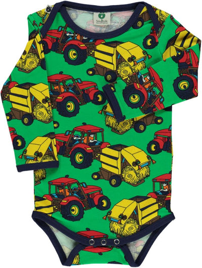 Long-sleeved baby body with tractors