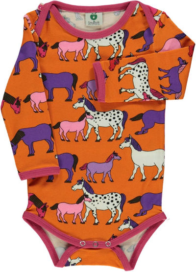 Long-sleeved baby body with horses