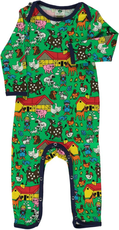 Long-sleeved baby suit with farm animals