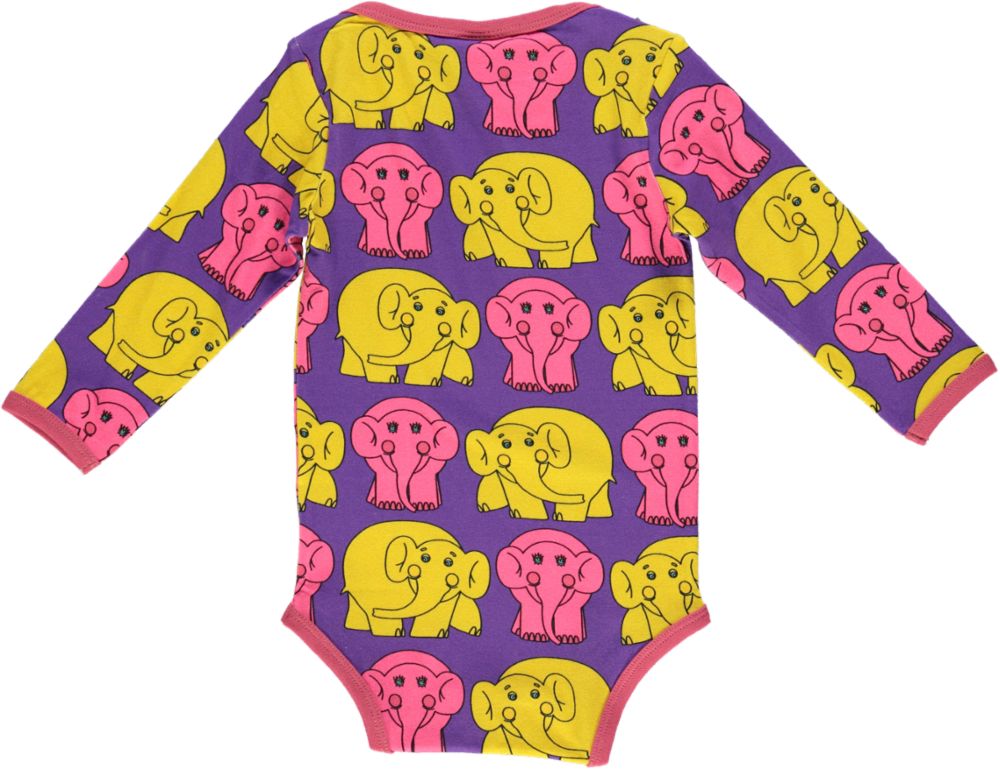 Long-sleeved baby body with elephants