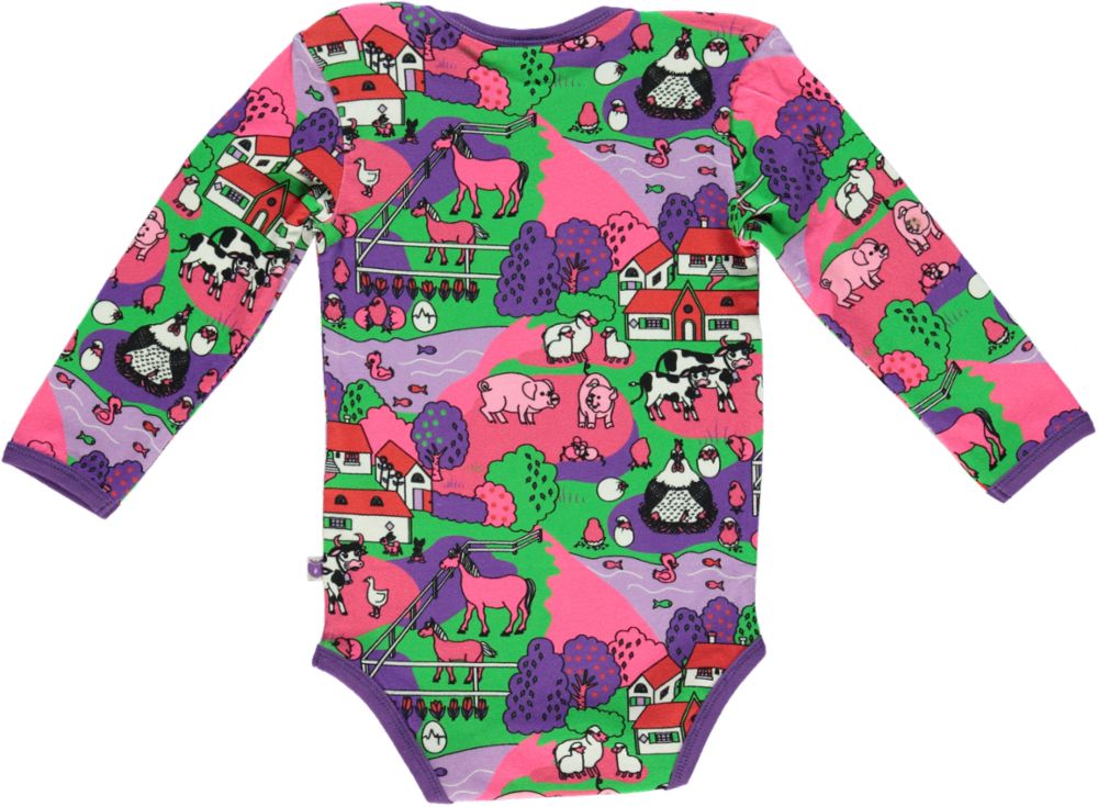 Long-sleeved baby body with farm