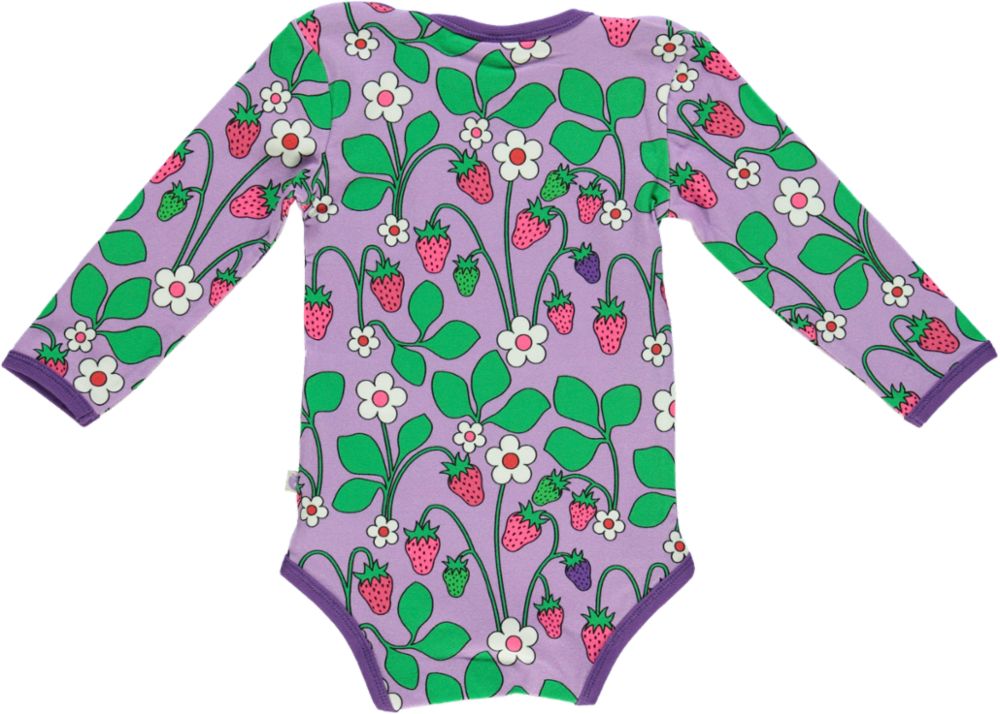 Long-sleeved baby body with strawberries